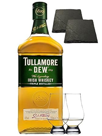 Tullamore Dew Blended Irish Whiskey 0,7 Liter + 2 Glencairn Gläser und 2 Schiefer Glasuntersetzer 9,5 cm