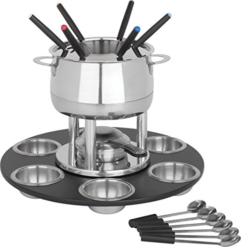 Trudeau Home Presence 23 Piece Stainless-Steel Lazy Susan Fondue Set - 64 Ounce