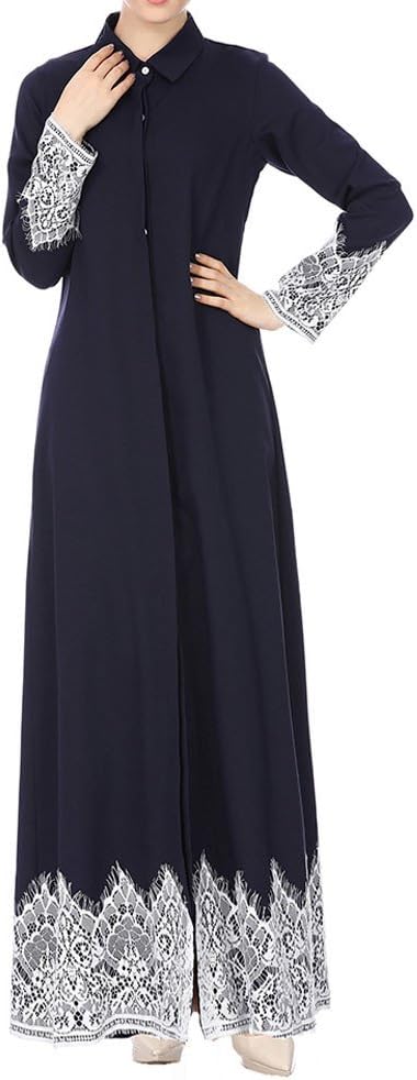 Kanzd Womens Coat Muslim Women Lace Trimmed Front Abaya Muslim Maxi Kaftan Kimono