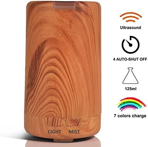 Upgraded Aromatherapy Essential Oil Diffuser Cool Mist Humidifier Mini USB Portable Ultrasonic Diffusers Wood Grain with 7 Colors LED Lights and Waterless Auto Shut-off for Home Office Bedroom Room ..