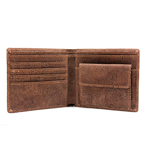 Boshiho RFID Blocking Cork Wallet, Slim Bifold Vegan Coin Purse Eco Friendly Gift for Men and Women (Dark Brown)