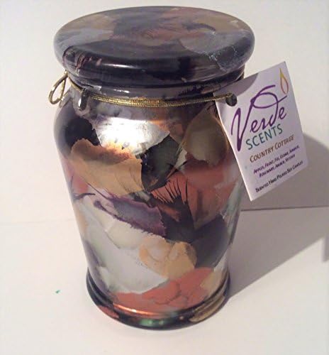 Country Cottage Scented 24 ounce Hand painted glass extra large Soy Candle with lid Metallic colors