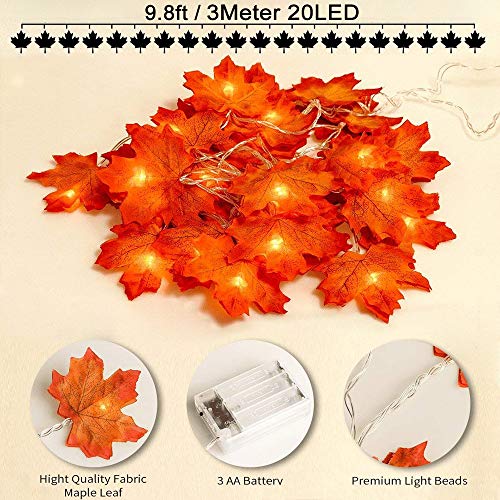 5 Pack Fall Maple Leaves String Light, 50 Feet 100 LED Light Fall Wreath Garland Decorations for Party Halloween Thanksgiving Harvest Autumn Indoor Outdoor Home Patio Garden Battery Powered by Qiwoo