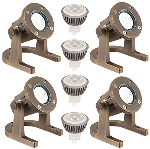 LFU Solid Brass Constructed Underwater Pond Fountain Light. Low Voltage. Fully Submersible. Comes with 4 x MR16 LED 5W 2700K Bulbs. (4, Texoma)