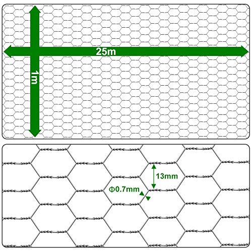 Amagabeli Verzinkter Maschendrahtzaun 1m x 25m | 100cm Höhe | 0,7mm Drahtstärke | 13mm Sechseck-Maschen | Für Hühnerzaun, Kaninchengehege & Gartenschutz⠖ Bild 5