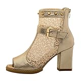 Guciheaven Women New Style Beautiful Peep Toe Thick High-heeled Buckle Lace Mesh Pump Shoes(8 B(M)US, Golden)