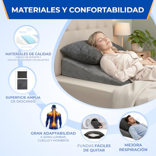 NEROKU® Set of Anti-Backflow Wedge Adult and Reading Bed Cushion | Back Bed and Wedge Pillow that Improves Circulation, Rest, Sleep – Reading Pillow, Lumbar Sofa Cushion