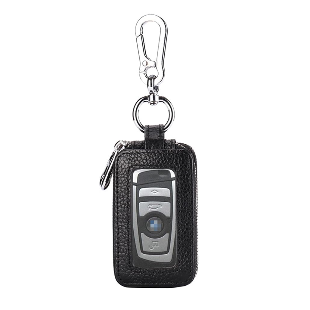 iSuperb Leather Key case Keychain Wallet Holder Double Layer with Zipper for Men Women 9.5x3.5x5cm (Black)