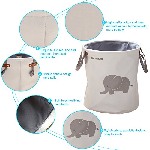 Storage Baskets, Junnom Collapsible & Convenient Laundry Bin / laundry Basket / Laundry Hamper / Storage Solution for Office, Bedroom, Clothes, Toys - Super Cute Gray Elephant