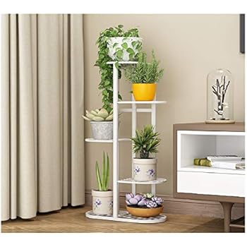 Indoor Display Rack 5 Tier Metal Plant Stand Flower Pots Stander Display Pots Holder (White)