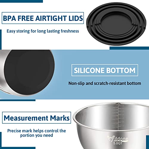 Wildone Mixing Bowls with Airtight Lids, Stainless Steel Nesting Mixing