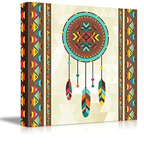 Canvas Prints Wall Art - Ethnic Background with Dreamcatcher in Navajo Design. | Modern Wall Decor/Home Decoration Stretched Gallery Canvas Wrap Giclee Print. Ready to Hang - 12" x 12"