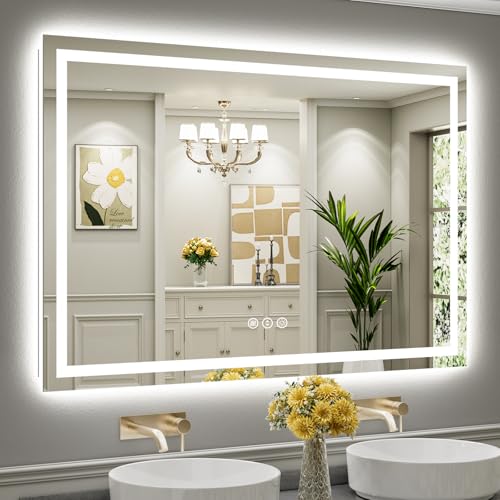 60x40 LED Bathroom Mirror, Dual Lit Anti-Fog Wall Vanity Mirror | 3