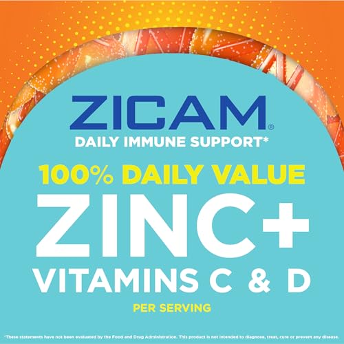 Zicam Daily Immune Support, Gummy Supplement, Zinc, Vitamin C and Vitamin D, Citrus Strawberry Flavor, 70 Count