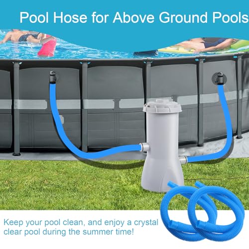 2 Pieces 32 mm Pool Hose, 150 cm with 4 Metal Clips, Replacement for Above Ground Pools and Filter (Blue)