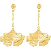 Gold Ginkgo Leaf Earrings for Women Big Bohemia Geometric Leaf Earrings Lightweight Statement Earring Boho Spring Jewelry Gift