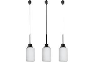 TODOLUZ 3-Pack H-Type Track Lighting Pendant, Black H-Type Ceiling Track Light Fixtures with Opal White Glass Shades, Hanging Lighting for Kitchen Island Dining Room, E26 Bulb Base