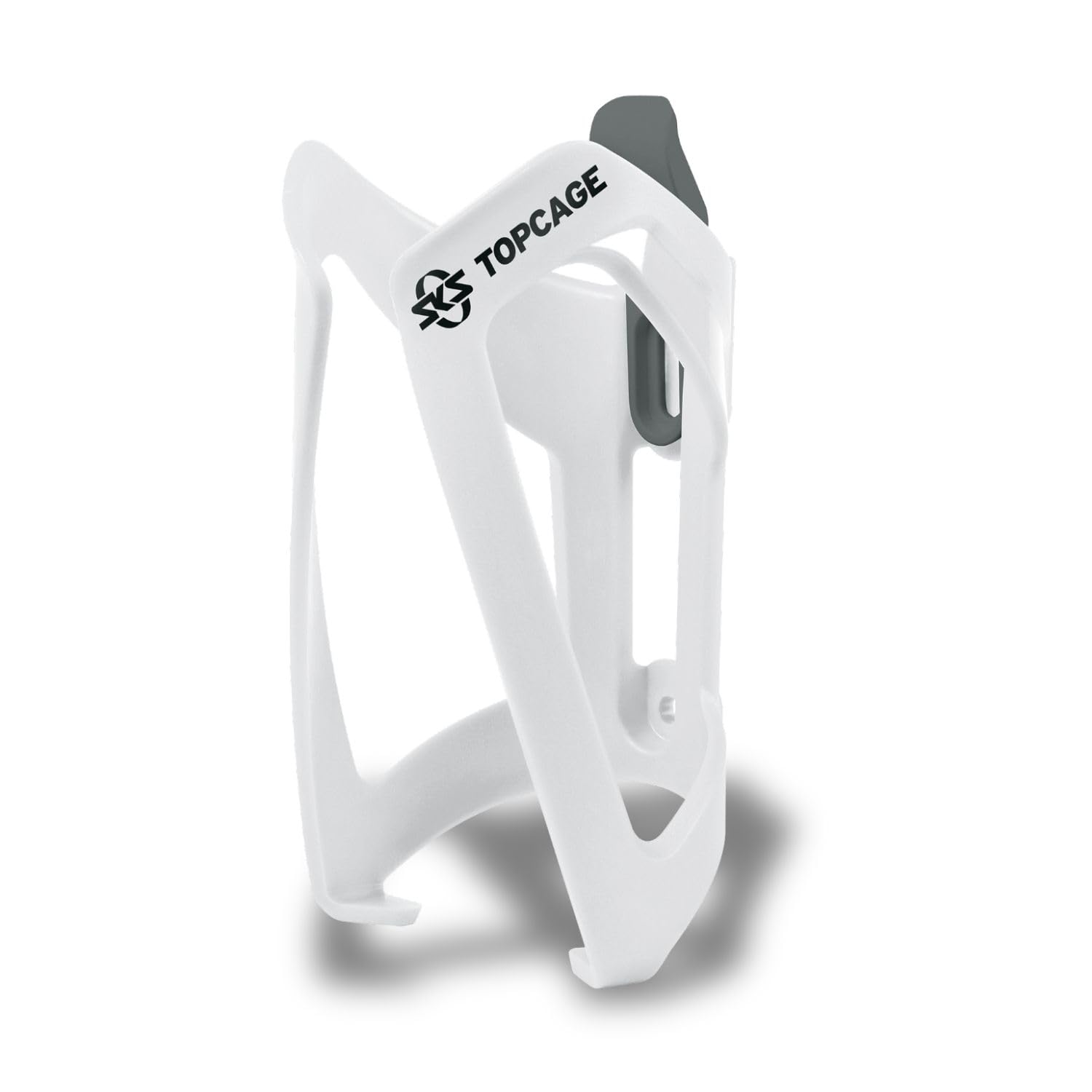 SKS GERMANY TOPCAGE WHITE bottle cage for bikes (bike bottle cage made of high-strength as well as lightweight plastic, adjustable stop, variable catch hooks for secure locking)