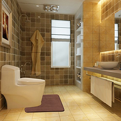 Bathroom Rugs, Bath Mat, Set of 2 Memory Foam Bath Mat and U-shape Toilet Floor Rug (Brown) - Thumbnail 6