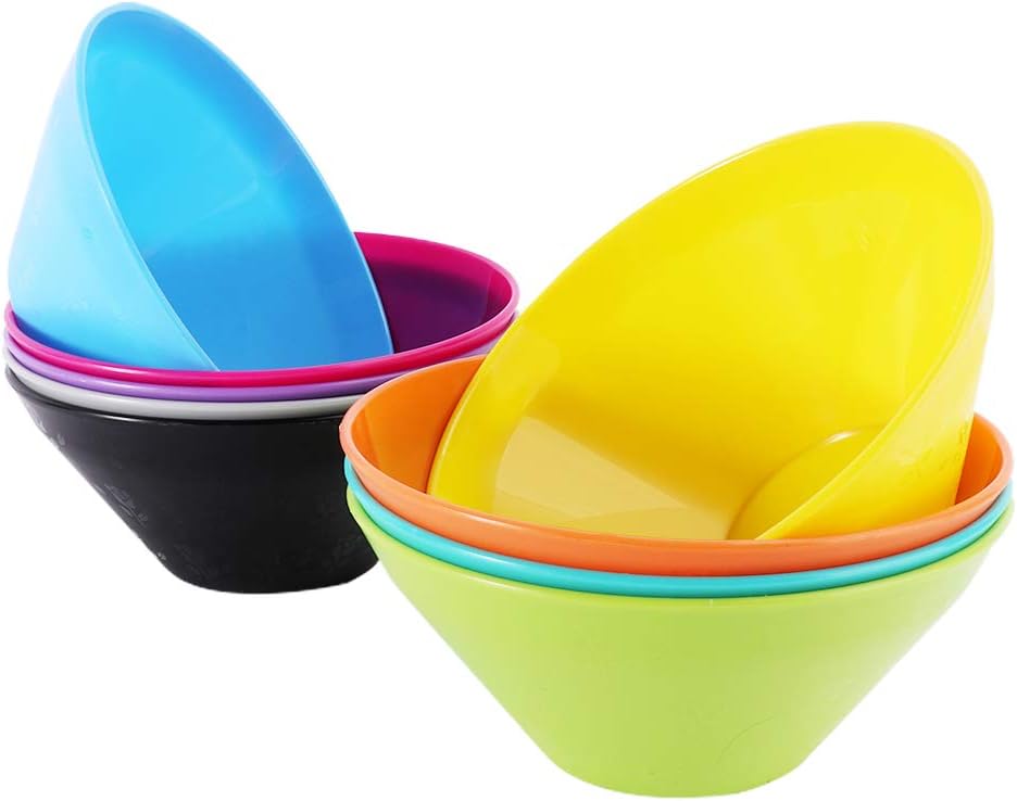 20 Ounce Plastic Bowls, Large Cereal Snack Bowls Unbreakable and Reusable Soup Bowls Salad Bowls, Kids Safe Toddler Bowls, Set of 9 in 9 Assorted Colors: Kitchen & Dining