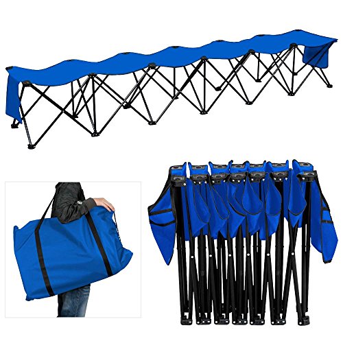 Yaheetech Portable 4/6/8 Seats Sports Bench Sits Team Sports Sideline Bench Outdoor Waterproof w/Side Bag with/Without Back (Blue, 6 Seats w/o Back)