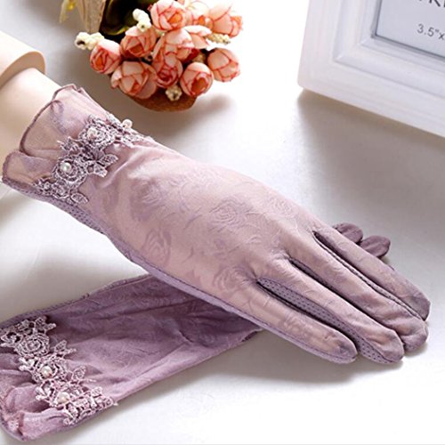 ICOOLYI Women's Wrist Length Vintage Sheer Lace Gloves (2 pairs pack) (Light Purple)