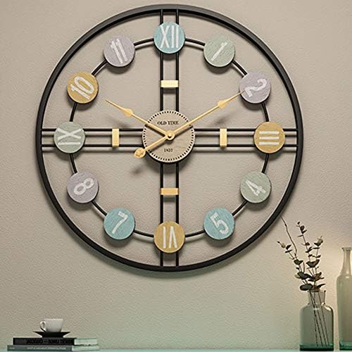 MNZDSQ European and American Simplicity Wall Clock, Metal Roman Numeral Clock- Mute Round Iron- Bedroom, Living Room, Study Decoration(50cm in Diameter) (Color : Black)