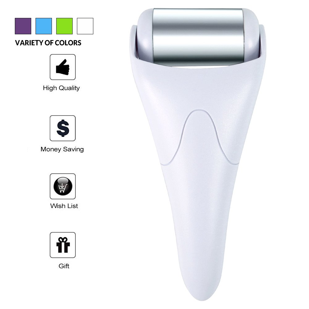 ESARORA Stainless Steel Ice Roller for Face & Eye,Puffiness,Migraine,Pain Relief and Minor Injury,Skin Care Products (White)