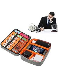Vivefox   Organizador electrónico de doble capa, bolsa de almacenamiento de cable de viaje, accesorios electrónicos, organizador para cables, tarjetas SD, cargador de portátil, MacBook, iPad Pro 12.9 2018 Tablet y más (gris)