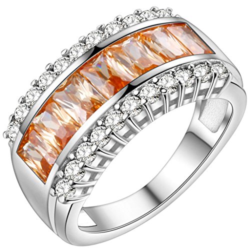 HMILYDYK Women Platinum Plated Swarovski Crystal Wedding Band Ring with Brilliant Cubic Zirconia Stone