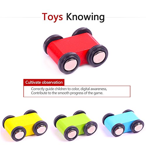 Joqutoys Wooden Ramp Race Car Track Parking Garage Set Kids Game Racing Kit Toys for Toddler with 4 Mini Racers