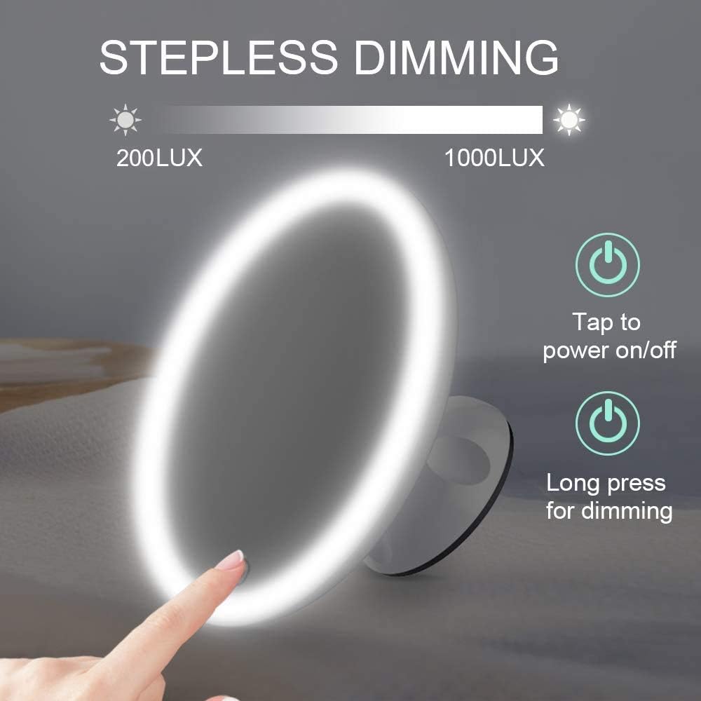 TOUCHBeauty 7X Lighted Magnifying Mirror 6.7 inch Waterproof Locking Suction Cup Shower Mirror 360° Swivel High Definition Magnified Mirror with Light Rechargeable Touch Control Brightness Adjustable: Kitchen & Dining