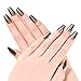 Ejiubas 24 Pcs Matte Black with Glitter Full Cover Squaletto Talone Medium False Nail Tips with 1pcs Glue for Free