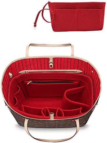 YOOXI Inner Zipper Pocket Felt Insert Bag Organizer Bag In Bag For Handbag with Key Chains Red Medium