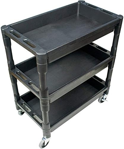 Three Shelf Utility Cart - 32" x 18" x 36.5" Rolling Tool Cart with Wheels for Office or Storage - 3 Shelf Black