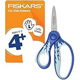 Fiskars 5" Left-Handed Softgrip Pointed-Tip Scissors for Kids 4-7 - Scissors for School or Crafting - Back to School Supplies
