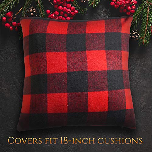 ATLIN Christmas Bundle - Buffalo Plaid Tree Skirt with 4 Cushion Covers - Larger 3 Inch Red and Black Checks for a Traditional Look - Machine Wash and Dry - 48 Inch Skirt and 18 Inch Cushion Covers - Thumbnail 7