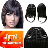 Clip on Bangs Real Human Hairpieces for Women (1# Jet Black)