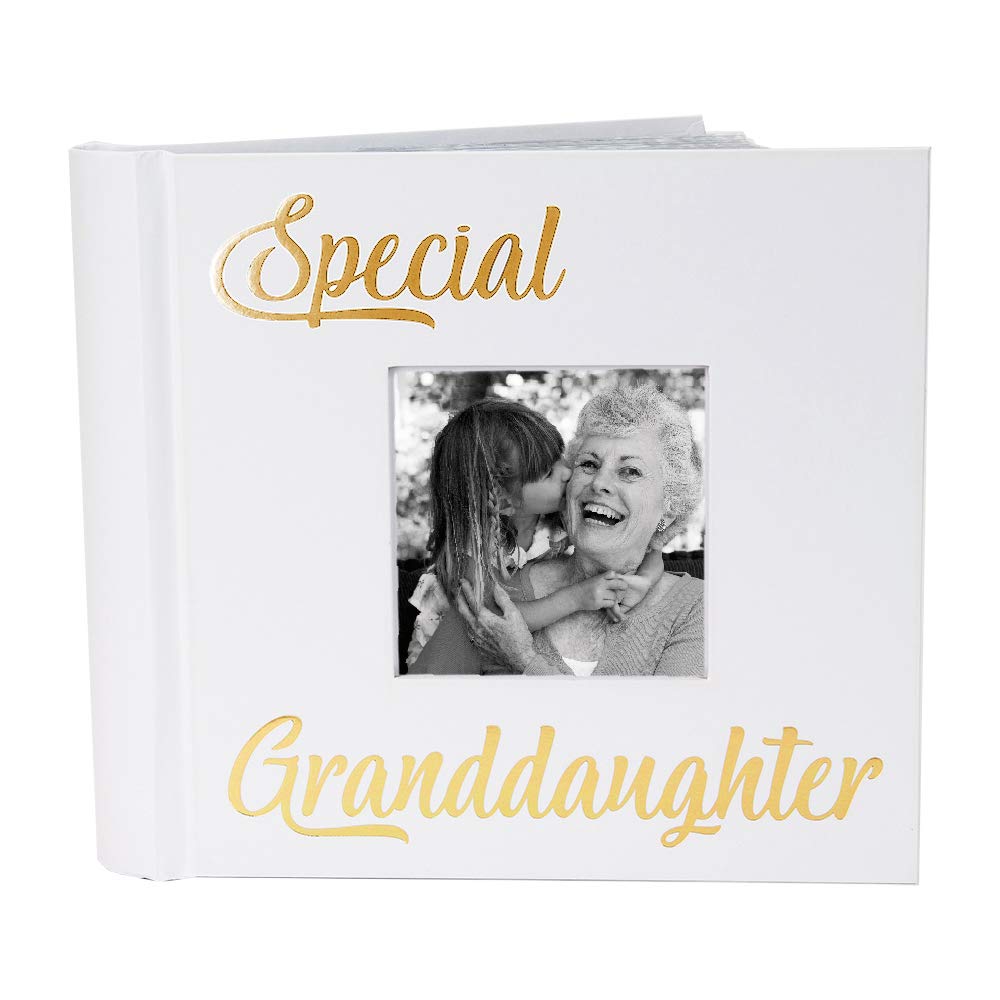 Happy Homewares Modern White Special Granddaughter Photo Album with Gold Foil Text - Holds 80 4x6 Pictures - Perfect Granddaughter Gift Idea
