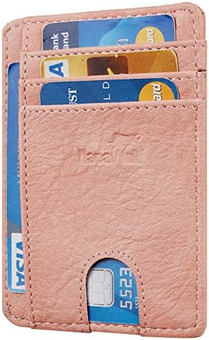 NapaWalli RFID Blocking Minimalist Genuine Leather Slim Front Pocket Wallet U (Vintage F590 Pink)