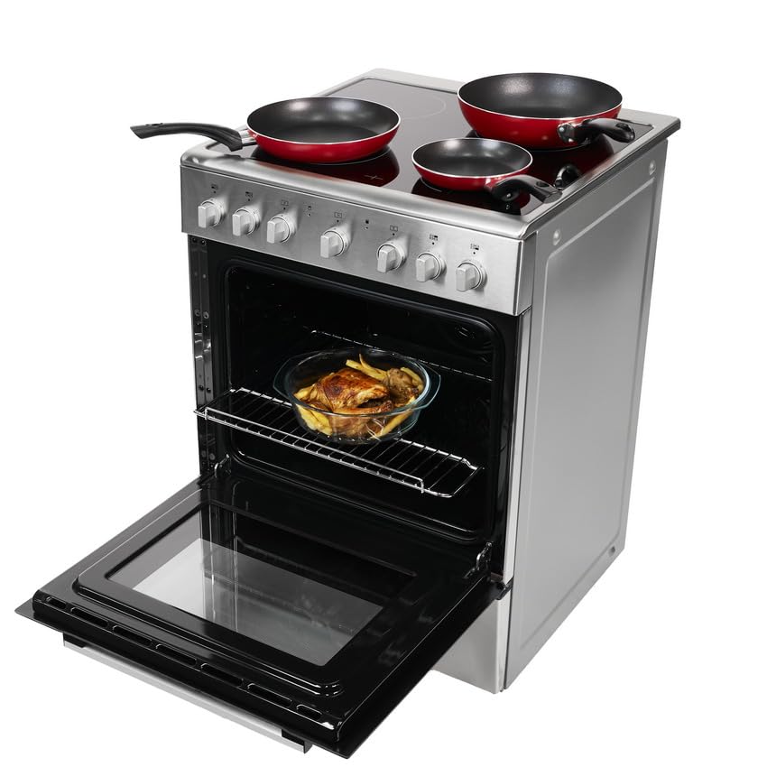 Midea 60x60cm Freestanding Ceramic Cooker with 65L Multifunction Oven, 4 Zones Full Electric Cooking Range Mechanical Timer, Convection Fan, Rotisserie, Sleek Design, Stainless Steel, VC6814