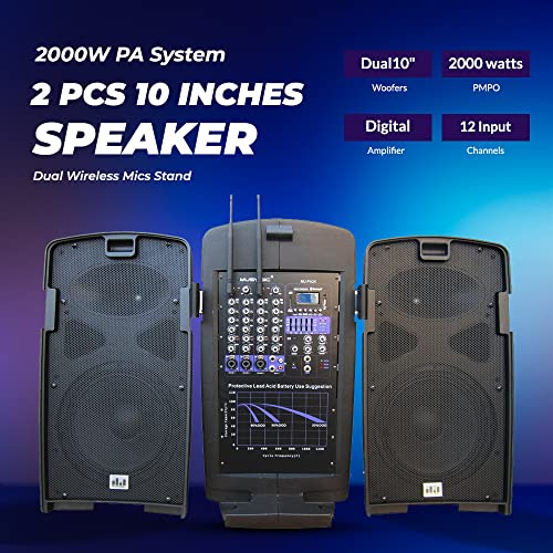 MUSYSIC MPort PA2K Portable PA System 5 Channel Audio Mixer, 10
