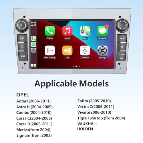 LXKLSZ Car Radio Compatible with Wireless Carplay/Android Auto for Opel Antara Zafira Corsa with Touch Screen Bluetooth Mirror Link USB High Power Silver