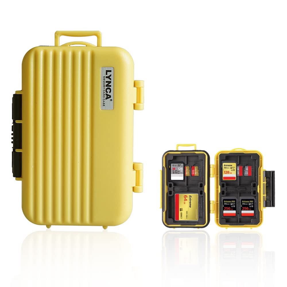 LYNCA Memory Card Case, Hard Protector for 12 Micro SD/TF, 8 SD & 4 CF Cards - Water-Resistant, Anti-Shock, Compact (Yellow) — image 1