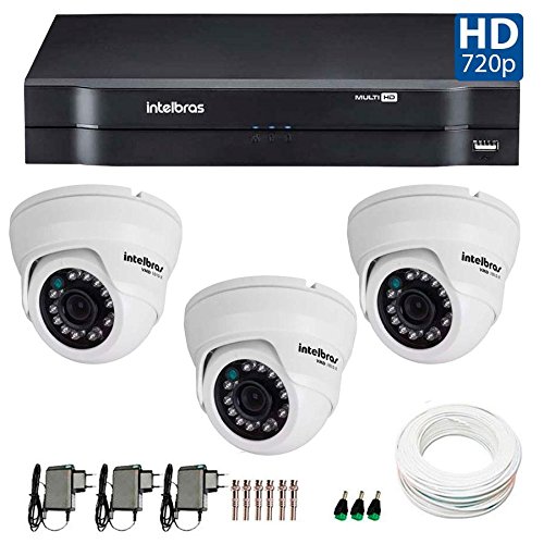 Kit 03 Câmeras de Segurança Dome Hd 720p Intelbras Vmd 1010g3 + Dvr Intelbras Multi Hd + Acessórios