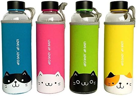 San Zi 18 Oz Premium Break Resistant Glass Water Bottle,Drinking Bottle,Juice Container,WithHot and Cold Insulated Sleeve