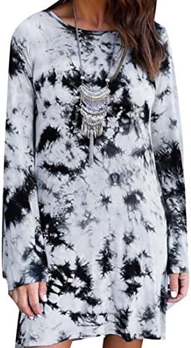 Esast Womens Cottom Long-Sleeved Tie-Dye Printing Backless Slim Fit Mini Dress Grey XS