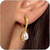 Gold Hoop Earring for Women - Risamil Gold Earrings Pearl Earrings for Women Trendy Dainty Stud Earrings Ball Beads Dangle Earrings Gold Hoops Cute Earrings Jewelry Gift