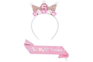 Quhoxdye Birthday Girls Headband, Glitter Flower Birthday Crown Sash Set for Girls Princess Birthday Party