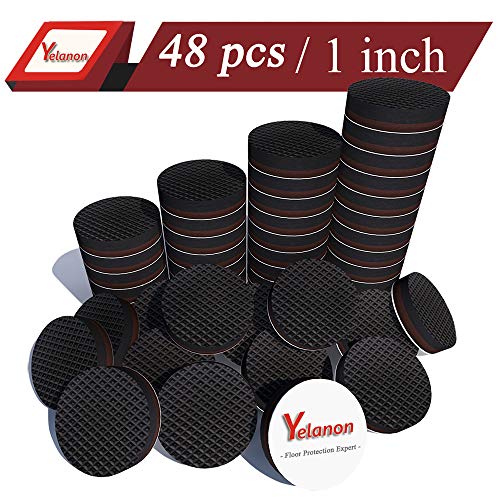 Yelanon Non Slip Furniture Pads Self Adhesive 48 Pieces 1'' Furniture Grippers Furniture Rubber Round Pads Thick Chair Leg Floor Protectors to Protect Hardwood Floors